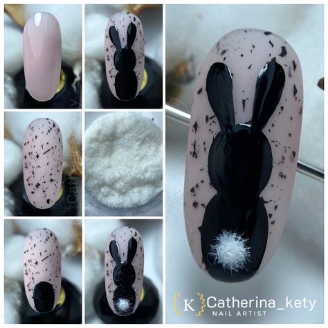 Black Easter Nails, Nail Art Bunny, Easter Nail Art Tutorial, Easter Bunny Nail Art, Nail Art Easter, Bunny Nail Art, Easter Nails Easy, Easter Nail Ideas, Ideas Uñas