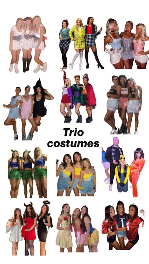 Halloween Unique Trio Costumes, Halloween Costume For Trios, Trio Halloween Costumes Diy, Trios Halloween Costumes, Trio Costume Ideas, Halloween Costumes Trio, Trio Outfits, Trio Halloween Costume Ideas, Iconic Halloween Costumes