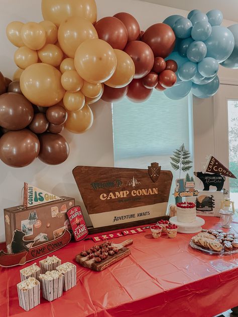 Sorority Camping Theme, Camp Themed Engagement Party, Retro Camp Party, Camp Themed Cocktails, Camp Themed Bachelor Party, Vintage Camping Party, Camp Themed Birthday Party Adult, Summer Camp Party Theme, Camp Party Ideas