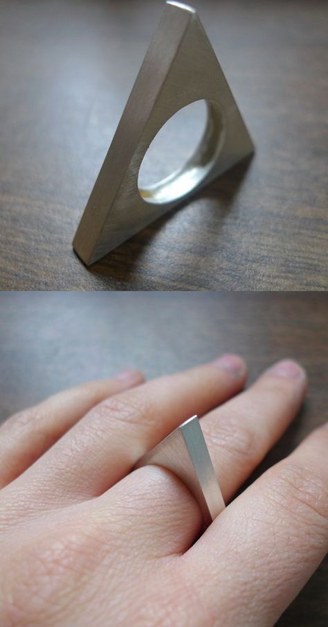 Triangle Cut Ring, Triangle Ring Design, Triangle Stone Ring Designs, Sterling Silver Triangle Rings For Gifts, Silver Triangle Metal Jewelry, Triangle Jewelry, Hollow Ring, Avant Garde Jewelry, Triangle Ring