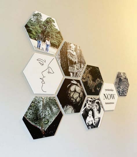 Hexagon Photo Frame, Hexagon Photo Wall, Hexagon Photo, Photo Walls, Stair Wall, Cork Tiles, Tv Room Design, House Stairs, Wall Gallery