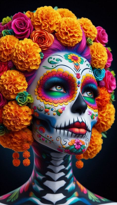 Mexican Halloween Costume, Catrina Costume, Mexican Halloween, Dia De Los Muertos Decorations Ideas, Face Art Makeup, Sugar Skull Makeup, Mexico Art, Sugar Skull Art, Skull Makeup