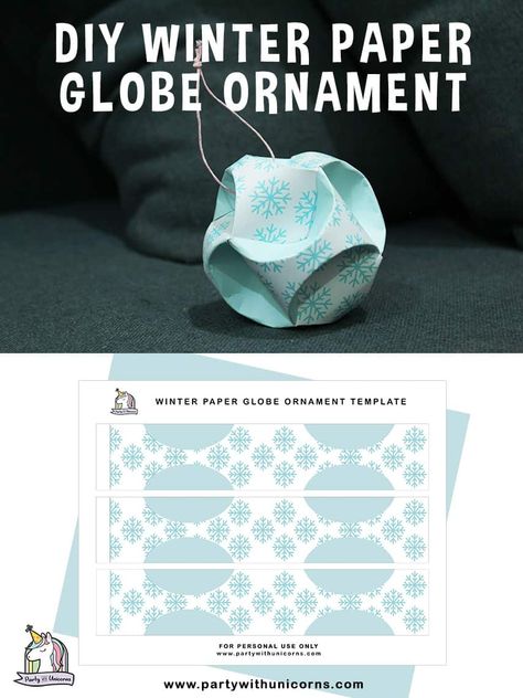 Paper Globes Free Printables, Paper Orb Template, Paper Globe Template Free Printable, Paper Globe Diy, Winter Paper Crafts, Paper Globe, Easy Christmas Craft, Winter Paper, Ornament Template