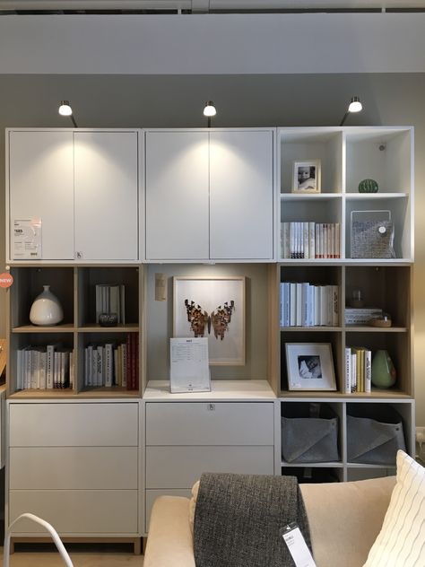 Ikea EKET Storage Combination £585 Eket Ikea Insert, Eket Ikea Office Ideas, Eket Storage Combination, Ikea Eket Storage, Ikea Eket Combination, Ikea Storage Combination Ideas, Eket Wall Mounted Ideas, Eket Home Office, Ikea Eket Office