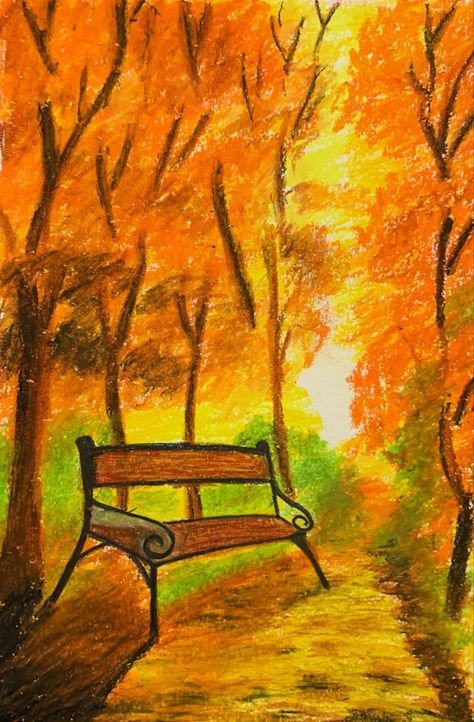 Autumn Oil Pastel, Using Oil Pastels, Oil Pastel Drawings, My Feelings, Oil Pastels, Autumn Landscape, Pastel Drawing, In My Life, Oil Pastel