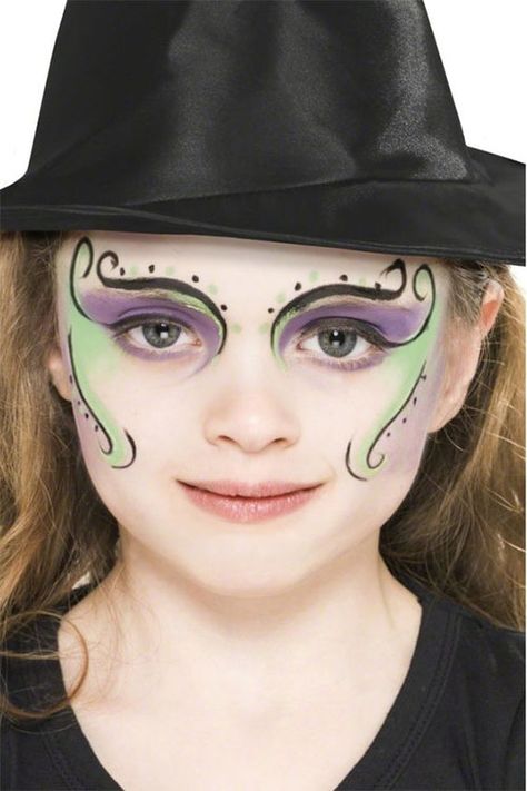 Kids Witch Makeup, Witch Face Paint, Witch Makeup Ideas, Face Painting Halloween Kids, Halloween Smink, Witch Costume Diy, Halloween Makeup For Kids, Maquillage Halloween Simple, Halloween Makeup Witch