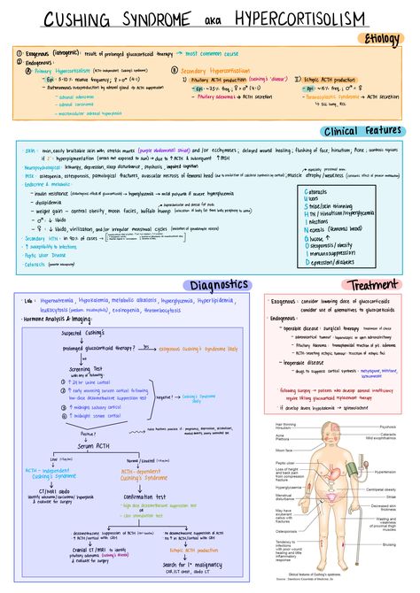 Medical Conditions Notes, Pathology Notes Medical Students, Cushing Syndrome, Nursing School Prep, Nursing School Studying Cheat Sheets, Nurse Skills, Medical Assistant Student, Cushings Syndrome, Medical Notes