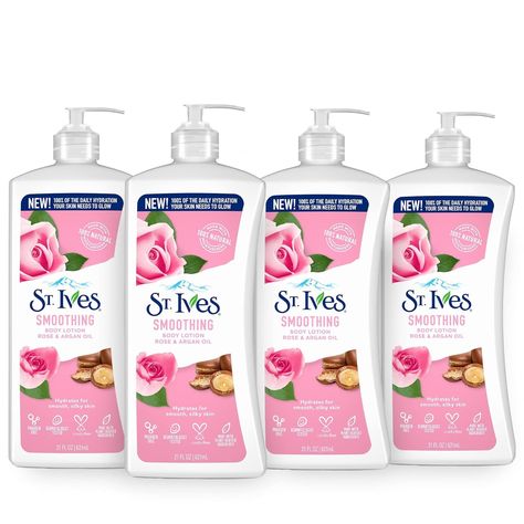 Amazon.com : St. Ives Smoothing Hand & Body Lotion for Dry Skin Rose and Argan Oil Made with 100% Natural Moisturizers 21 oz 4 Pack : Beauty & Personal Care Oil For Dry Skin, Lotion For Dry Skin, Skin Lotion, Natural Moisturizer, Hand Body Lotion, Hand Body, Moisturizer For Dry Skin, St Ives, Moisturizing Lotions