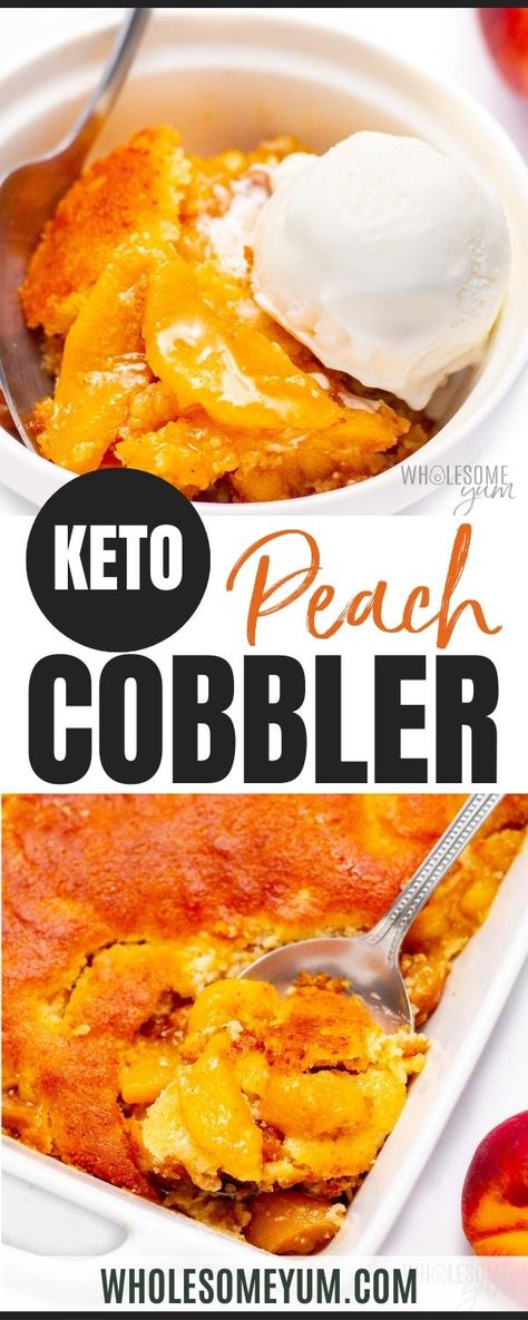 Keto Peach Cobbler, Sugar Free Peach Cobbler, Peaches Baked, Healthy Peach Cobbler, Cinnamon Sauce, Peach Desserts, Low Carb Dessert, Cobbler Recipe, Peach Cobbler Recipe