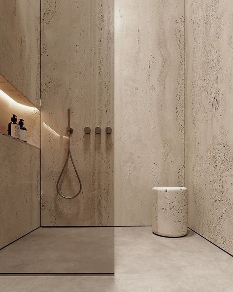 Children Bathroom, Travertine Shower, Japandi Bathroom, Travertine Bathroom, Bathroom Lighting Ideas, Wabi Sabi Interior, Zen Bathroom, Primary Bath, Apartment Makeover