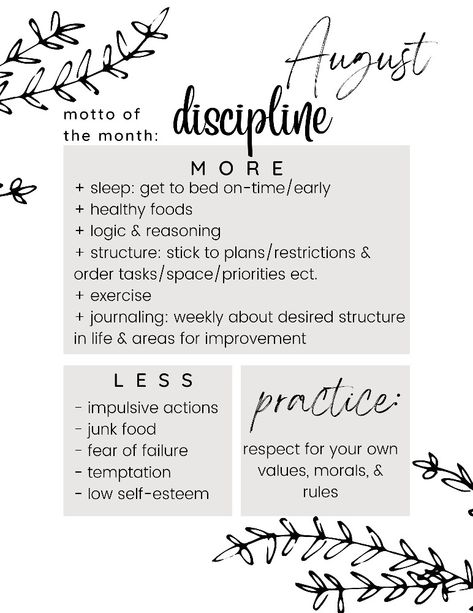 use this sheet as a reminder all month, print it out/Pin it, set your own goals! 

August, discipline, monthly goals, monthly motto, healthy living, growth mindset, self-development Daily Weekly Monthly Goals, August Monthly Reset, Goals For August, Monthly Priorities Ideas, End Of Month Affirmations, August Wellness Month, 2024 Monthly Goals, Goals For Each Month, Self Growth Monthly Challenge