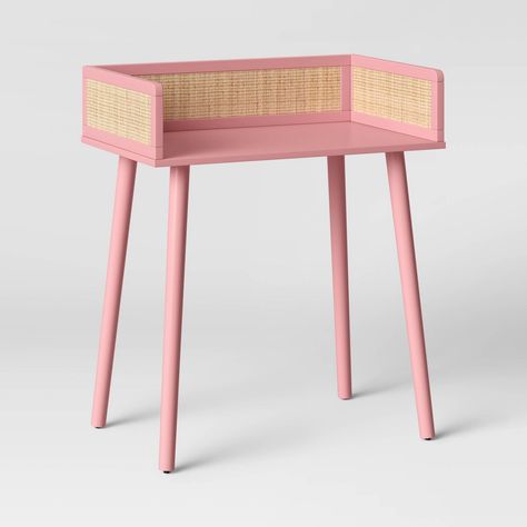 Bring a pretty, sleek update to your kid's study area with this Rattan and Wood Desk from Pillowfort™. Standing on four tapered legs, this sleek desk features rattan accents on three sides to add a mixed-material touch to their space. The pink layout adds charming detail to this wooden desk, making it a beautiful addition to their decor. Simply add a coordinating white chair to complete the look of their study space. Bunk Beds Kids, White Kids Desk, Kids Study Area, Desk Pink, Beds Kids, Shared Girls Room, Sleek Desk, Girl Desk, Kids Desk