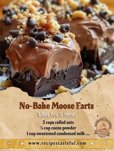 No Bake Chocolate Oat Bars Recipe, No Bake Moose Farts Recipe, No Bake Moose Farts, Moose Farts Recipe, Moose Farts, Tasteful Recipes, Easy Christmas Candy Recipes, Chocolate Deserts, Candy Recipes Homemade