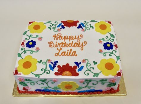 Embroidered Laila Birthday Square Mexican Theme Cake, Mexican Sheet Cake, Fiesta Sheet Cake, Mexican Theme Birthday Cake, Mexican Themed Cakes, Mexican Fiesta Cake, Mexican Fiesta Birthday Party, Mexican Cake, Mexican Birthday Parties