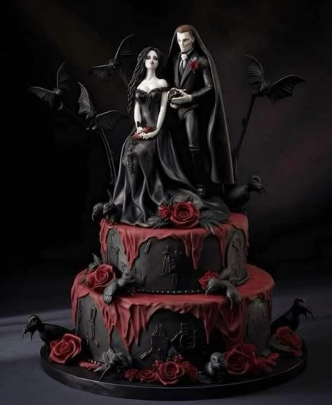 Goth Cakes, Gothic Wedding Cake, Gothic Cake, Dark Romantic Wedding, Gothic Wedding Theme, Vampire Wedding, Black Red Wedding, Dark Wedding Theme, Pagan Wedding