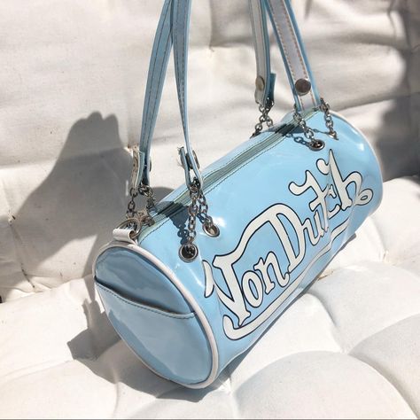 Barrel Bag Outfit, Von Dutch Aesthetic, Von Dutch Purse, Von Dutch Bag, Y2k Finds, Barrel Bags, Barrel Bag, Von Dutch, Blue Purse