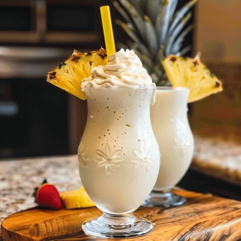 Creamy Pina Colada milkshakes made with pineapple, coconut milk, and vanilla ice cream. Refreshing tropical treat in minutes! Pina Colada Milkshake Recipe, Creamy Pina Colada, Salisbury Steaks, Pineapple Dream, Beef Crockpot, Cheesecake Salad, Crock Meals, Dream Dessert, Pecan Cobbler