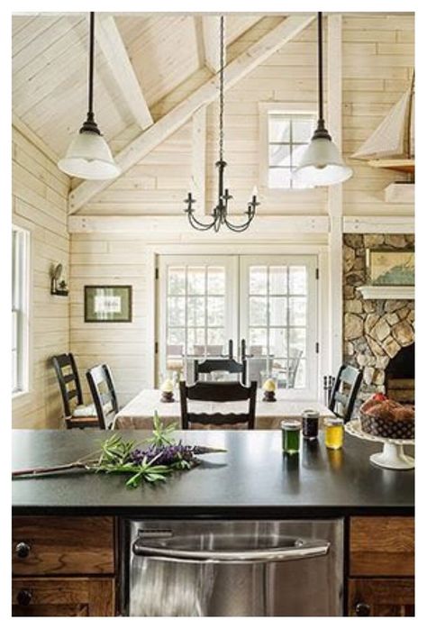 White-wash or paint knotty pine in a 1990 lake house?? Log Home Interior, How To Build A Log Cabin, Deco Marine, Log Cabin Interior, Log Home Interiors, Cedar Log, Cabin Interiors, Cabin Living, Log Cabin Homes