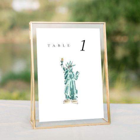 Statue of Liberty New York Wedding Table Number Chic Wedding Table, Romantic Elegant Wedding, Seating Chart Cards, Unique Wedding Invitation Wording, Statue Of Liberty New York, Chic Typography, Wedding Invitation Message, Wedding Table Cards, Wedding Typography