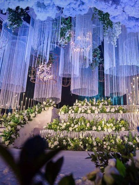 Wedding Ceiling Decorations, Sweet 15 Party Ideas Quinceanera, Wedding Ceiling, String Curtains, Quinceanera Themes, Tassel Curtains, Crafts Room, Winter Wonderland Wedding, Venue Decor