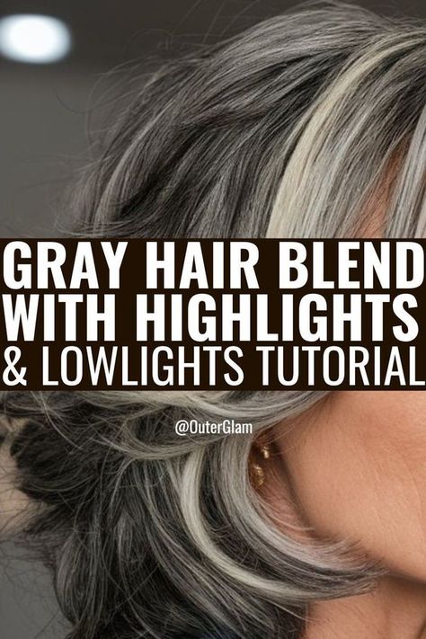 If you're looking to seamlessly blend your grays with highlights and lowlights, this tutorial is for you. Learn how to create a multi-dimensional look that softens the contrast between your natural gray hair and your base color. Discover the best techniques for applying highlights and lowlights to achieve a natural, blended result that will leave you feeling confident and embracing your gorgeous gray hair. Highlights And Lowlights Gray White Hair, Color For Graying Brown Hair, What Color Covers Gray Hair Best, Short Hair With Grey Highlights, Lowlights For Grey Hair Over 50, How To Do Lowlights At Home, Gray Highlights On Blonde Hair, Grey Blending Brown Hair, Brown Hair With Grey Highlights