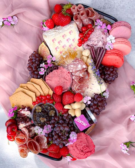 Pink, barbie, charcuterie Barbie Themed Grazing Table, Barbie Grazing Table, Charcuterie Board Barbie, Barbie Food Board, Pink Bring A Board Night, Barbie Themed Charcuterie Board, Barbie Charcuterie, Barbie Charcuterie Board, Girls Night In Food