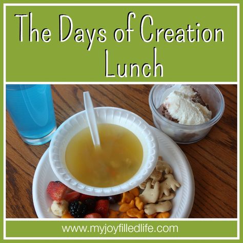 The Days of Creation Lunch - A fun, interactive lunch to help your kids remember the 7 Days of Creation. Creation To The Greeks My Fathers World, Science Vbs, Themed Lunches, Mfw Kindergarten, Creation Activities, 7 Days Of Creation, Creation Bible, Toddler Bible, Creation Science