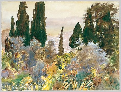 Granada, John Singer Sargent (American, Florence 1856–1925 London), Watercolor, graphite, and wax crayon on white wove paper Singer Sergeant, John Singer Sargent Watercolors, John Sargent, Sargent Art, Classic Art Prints, Living In London, John Singer Sargent, Spring Landscape, Caravaggio