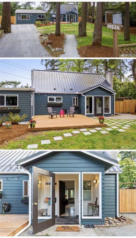 Dark Teal House Dark Teal Blue House Exterior, Teal And Black House Exterior, Dark Teal House Exterior, Dark Teal House, Teal House Exterior, Blue Vinyl Siding, Dark Blue House Exterior, Charcoal House, Vinyl Siding House