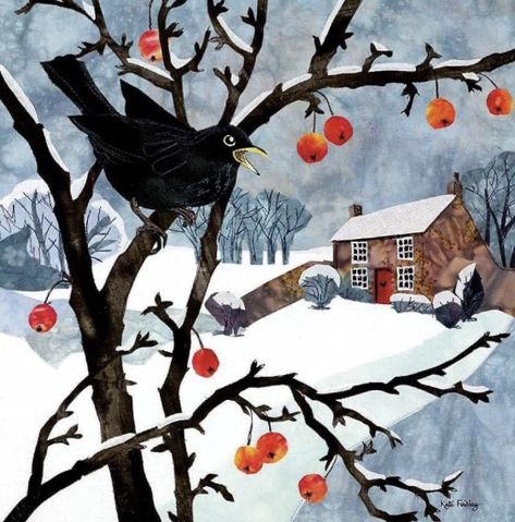 Robbie Williams, Christmas Card Design, Christmas Paintings, Blackbird, Black Bird, Christmas Art, The Snow, Art Lessons, Art Gift