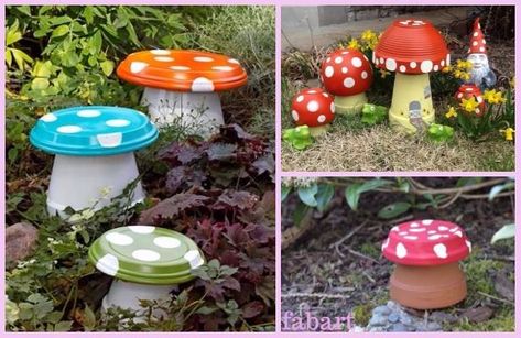 DIY Clay Pot Mushroom Toadstool Tutorials: Clay Pot Painting Crafts for Home and Garden Decor, Kids flower pot painting, mushroom Clay Pot Mushrooms, Clay Pot Projects, Clay Pot People, Making Plant Pots, Mushroom Crafts, Garden Mushrooms, Yard Party, The Whoot, Wood Planter Box