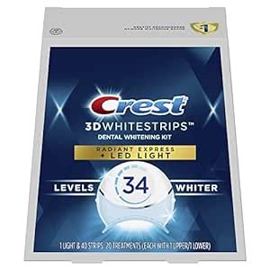 Crest 3D Whitestrips, Radiant Express with LED Accelerator Light, Teeth Whitening Strip Kit, 40 Strips (20 Count Pack) link to purchase directs to amazon. Crest Teeth Whitening Strips, Crest 3d White, Teeth Whitening Strips, Whitening Kit, Teeth Whitening Kit, Sensitive Teeth, Makeup Skin Care, Oral Care, Teeth Whitening