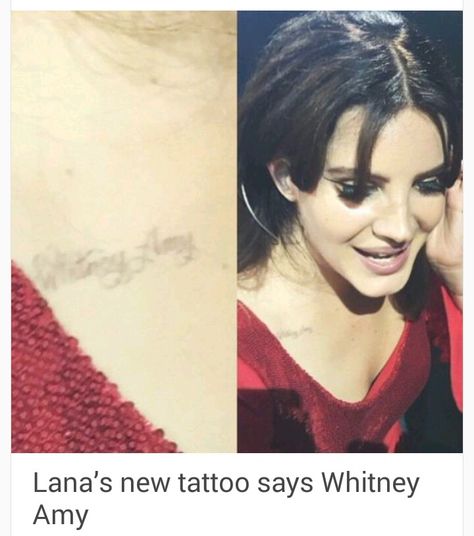 Lana Del Rey has a new tattoo - "Whitney Amy" - to honor singers Whitney Houston and Amy Winehouse. #LDR #news Whitney Houston Tattoo, Lana Del Rey And Amy Winehouse, Lana Del Rey Tattoo, Ldr Tattoo, Lana Del Rey Tattoos, Houston Tattoos, Miss Elizabeth, Cursive Tattoos, Elizabeth Grant