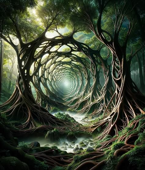 Forest Fantasy World, Lord Of The Rings Forest, Feywild Art, Dnd Portal, Fantasy World Forest, Fey Forest, Nature Fantasy Art, Forest Mural, Magical Tree