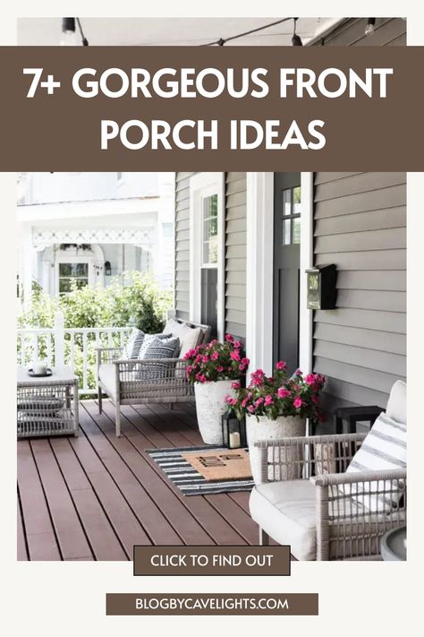 7 front porch ideas Front Porch With Gate, Adding A Porch To The Front Of A House, Outside Of House Ideas, Front Porch Addition Colonial, Cozy Front Porch, Front Porch Design Ideas, Farmhouse Front Porch Ideas, Front Porch Addition, Porch Design Ideas