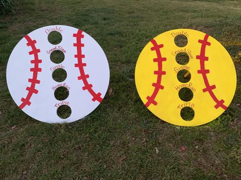 Baseball & softball toss Opening Day Softball Ideas, Softball Games For Parties, Opening Day Baseball Ideas, Balloon Party Games, Softball Birthday Parties, Softball Birthday, Baseball Fundraiser, Travel Softball, Opening Day Baseball