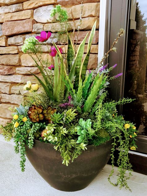 Indoor or Outdoor UV Rated Custom Succulent Planter #floral #porch #décor #outdoor #Succulent #home #arrangement #faux #planter #accents Planter Arrangements, Plant Pot Design, Porch Flowers, Container Garden Design, Succulent Garden Design, Potted Plants Outdoor, Garden Plant Pots, Ornamental Tattoo, Garden Decor Ideas