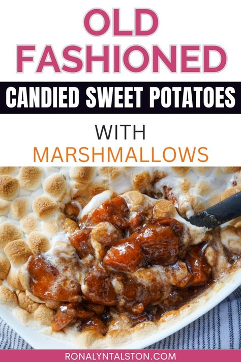 Old Fashioned Candied Sweet Potatoes with Marshmallows is one Southern recipe you should have on the Thanksgiving dinner table! Southern candied yams are as easy as 123. All ingredients are thrown into your favorite dish and cooked until golden brown. Leaving you with the ultimate classical Soul food dish. Which is the perfect holiday side dish. Easy Marshmallows, Candied Yams With Marshmallows, Sweet Potato Marshmallow Casserole, Yams With Marshmallows, Easy Sweet Potato Casserole, Brown Sugar Sweet Potatoes, Sweet Potato Casserole With Marshmallows, Potato Sauce, Vegan Sweet Potato Casserole