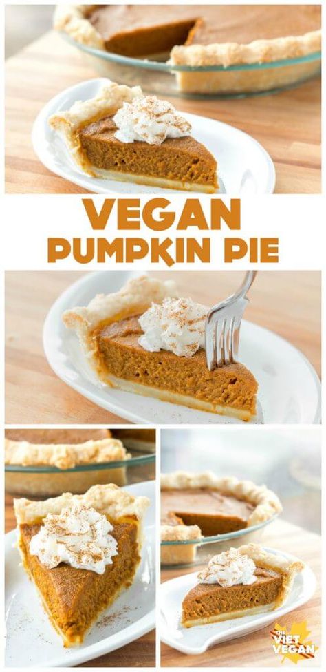 Vegan Pumpkin Pie - The Viet Vegan Eggless Pumpkin Pie, Easy Vegan Pumpkin Pie, Pie With Whipped Cream, Vegan Pumpkin Pie Recipe, Vegan Pumpkin Pie, Vegan Pie, Vegan Kids, Vegan Thanksgiving, Pumpkin Pie Recipes