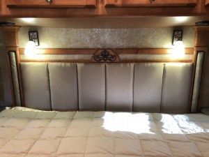 RV Project: Headboard – M&M Hit The Road Rv Headboard Ideas, Rv Headboard, Headboard Ideas, Living In Arizona, Leather Headboard, Fabric Headboard, Diy Headboards, Curved Walls, Diy Headboard