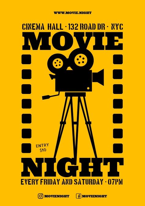 MOVIE NIGHT POSTER Movie Club Poster, Movie Night Graphic Design, Movie Night Graphic, Movie Night Poster Design, Movie Night Poster, Movie Night Flyer, Movie Night Food, Film Festival Poster, College Poster