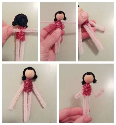 how to make the arms for the pipe cleaner doll ornament Pipe Cleaner Holiday Crafts, Pipe Cleaner Doll, Pipe Cleaner Crafts For Adults, Pipe Cleaner People, Pipe Cleaner Dolls, Pipe Cleaner Ornaments, Christmas In October, Chenille Stem Crafts, Jennifer Murphy