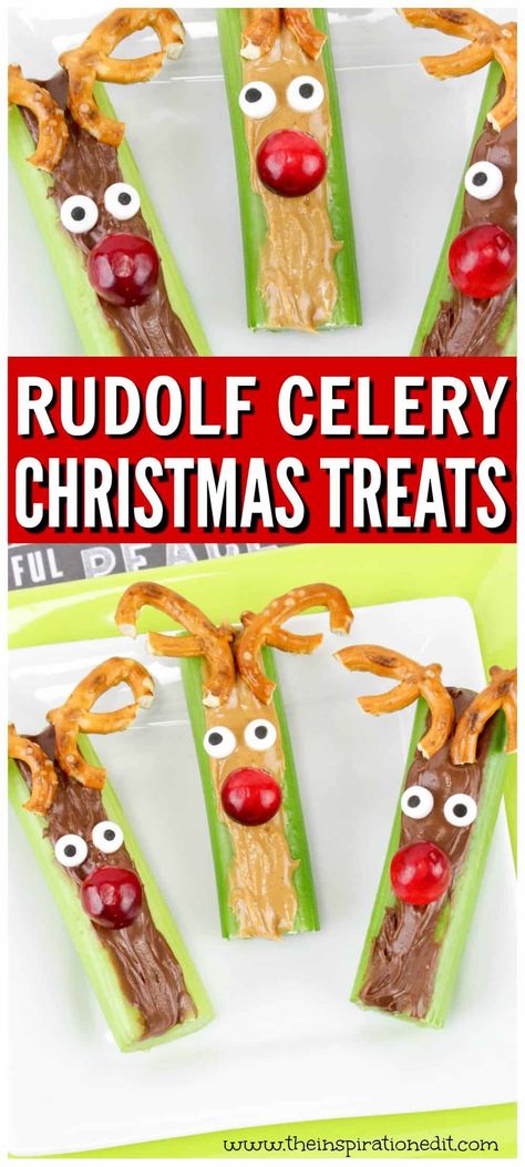 Are you looking for a fun food idea for your office Christmas party? If so look no further. These Rudolf party food treats are perfect. They are easy to make and simple and will be the biggest hit at your office party.  Trust me! Everyone will love these fabulous Rudolf celery treats.  #christmas #party #rudolf Office Christmas Party Food, Celery Reindeer, Office Party Foods, Christmas Party Finger Foods, Reindeer Snacks, Bake Snacks, Christmas Snacks Easy, Healthy Christmas Snacks, Christmas Treats To Make