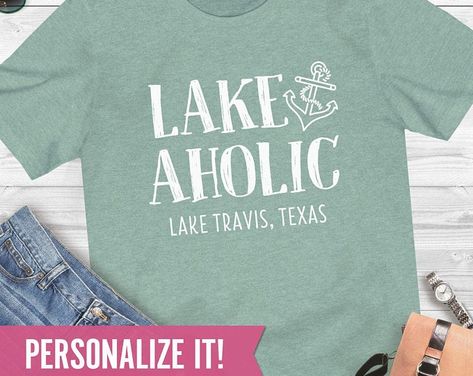 Lake Beach River Mountain clothing & gifts ️️️️ by HappyPlaceHub Lake Clothes, Lake Shirts, Lake Graphic, Mountain Clothing, Lake House Gifts, Vacation Tshirt, Lake Gifts, Vacation Tshirts, Lake Names