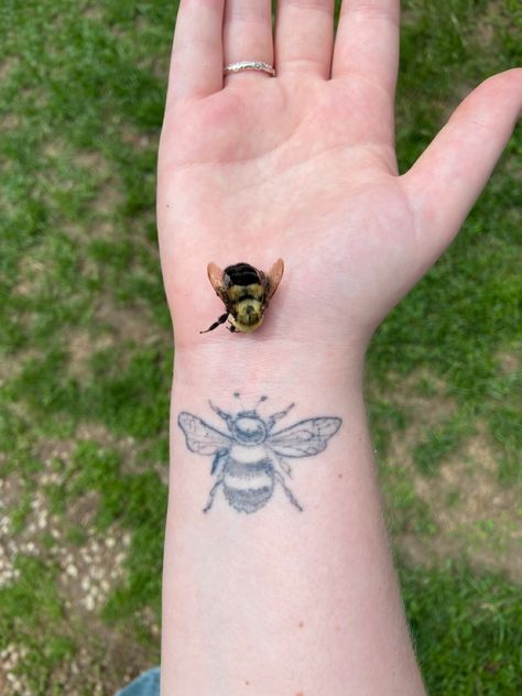 #bee #tattoo #outside #hand Bee Hand Tattoo, Bee Tattoo, Hand Tattoo, Print Tattoos, Bumble Bee, Paw Print Tattoo, Paw Print, Bee, Tattoos