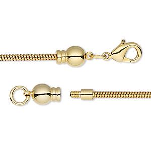 Expand design options for large-hole beads with 2mm gold-plated brass Dione Easy-On Chain! Narrower than other styles, this 2mm snake chain has a twist-off threaded ball end and a lobster claw clasp. Fits beads with hole sizes from 3.5-6mm. Frog Necklace, Lock Jewelry, Interchangeable Jewelry, Trending Necklaces, Jewellery Sketches, Jewelry Clasps, Large Hole Beads, Snake Chain, Metal Chain