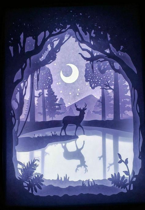 Shadow Box Kunst, Forest Pond, Christmas Lights Wallpaper, Shadow Light Box, Paper Carving, Cut Out Art, Paper Cutout Art, Light Boxes, 3d Paper Art