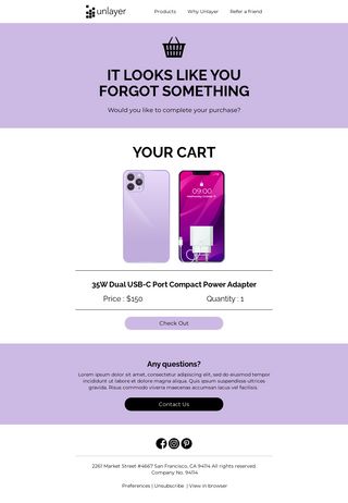 Abandoned Checkout Email Template Abandoned Cart Email Design, Abandoned Cart Email, Mail Inspo, Free Email Templates, Html Email Templates, Email Ideas, Email Marketing Automation, Email Template Design, Email Newsletter Template