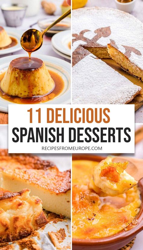 Searching for some Spanish dessert recipes? From tasty Churros and cookies to Spanish Flan and more, check out these delicious sweet treats! Spain Desserts Traditional, Traditional Desserts From Spain, Spanish Healthy Recipes, Spanish Baking Recipes, Meditteranean Dessert, Spanish Vegetarian Recipes, Foreign Dessert Recipes, Spanish Desserts Traditional, Maria Cookies Dessert Recipes