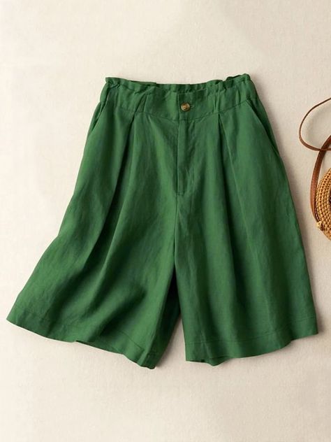 UOOZEE Linen Style, Daily Dress, Vintage Shorts, Khaki Green, Color Khaki, Outfits Casuales, High Waisted Shorts, Casual T Shirts, Look Fashion